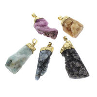 Natural Agate Druzy Pendant, Ice Quartz Agate, with iron bail, Nuggets, gold color plated, druzy style, mixed colors, 15x41x13mm-22x55x15mm, Hole:Approx 5x6mm, 10PCs/Bag, Sold By Bag