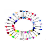 Stainless Steel Tongue Ring, with Acrylic, mixed pattern, 16mm, 1.6mm, 6mm, 100PCs/Lot, Sold By Lot