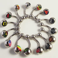 Stainless Steel Belly Ring, mixed pattern & epoxy gel, 1.6mm, 10mm, 8mm, 5mm, 50PCs/Lot, Sold By Lot