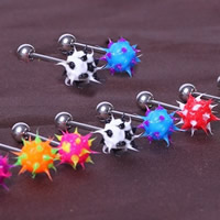 Stainless Steel Tongue Ring, with Acrylic, mixed colors, 5mm, 8mm, 10PCs/Lot, Sold By Lot