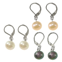 Freshwater Pearl Earrings, Stainless Steel, with Freshwater Pearl, natural, more colors for choice, 9.5x12mm, 29.5mm, Sold By Pair
