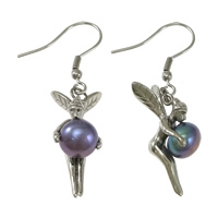 Freshwater Pearl Earrings, Stainless Steel, with Freshwater Pearl, Fairy, natural, original color, 10x25x11mm, 41mm, Sold By Pair