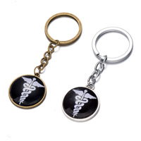 Zinc Alloy Key Chain with iron ring & Glass Flat Round plated time gem jewelry nickel lead & cadmium free Approx 26mm Length Approx 3 Inch Sold By Bag