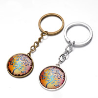 Zinc Alloy Key Chain with iron ring & Glass Flat Round plated tree of life design & time gem jewelry nickel lead & cadmium free Approx 26mm Length Approx 3 Inch Sold By Bag