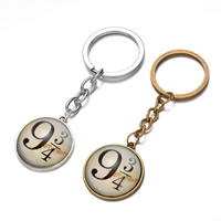 Zinc Alloy Key Chain with iron ring & Glass Flat Round plated time gem jewelry & with number pattern nickel lead & cadmium free Approx 26mm Length Approx 3 Inch Sold By Bag