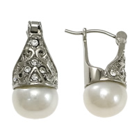 Freshwater Pearl Earrings, Stainless Steel, with Freshwater Pearl, natural, with rhinestone, white, 9.50x20.50x144mm, Sold By Pair