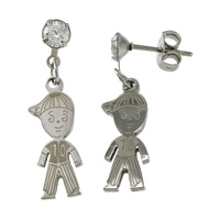 Stainless Steel Drop Earring Boy with cubic zirconia original color 28mm Sold By Pair