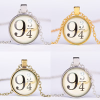 Time Gem Jewelry Necklace Zinc Alloy with iron chain & Glass with 5cm extender chain Flat Round plated with number pattern & oval chain nickel lead & cadmium free 25mm Length Approx 19.5 Inch Sold By Bag