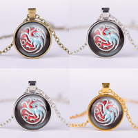 Time Gem Jewelry Necklace Zinc Alloy with iron chain & Glass with 5cm extender chain Flat Round plated oval chain nickel lead & cadmium free 25mm Length Approx 19.5 Inch Sold By Bag