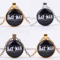 Time Gem Jewelry Necklace Zinc Alloy with iron chain & Glass with 5cm extender chain Flat Round plated oval chain & with letter pattern nickel lead & cadmium free 25mm Length Approx 19.5 Inch Sold By Bag