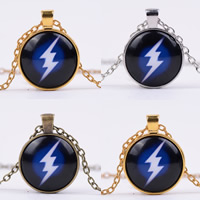 Time Gem Jewelry Necklace Zinc Alloy with iron chain & Glass with 5cm extender chain Flat Round plated oval chain nickel lead & cadmium free 25mm Length Approx 19.5 Inch Sold By Bag