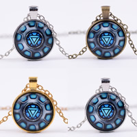 Time Gem Jewelry Necklace, Tibetan Style, with iron chain & Glass, with 5cm extender chain, Flat Round, plated, oval chain, more colors for choice, nickel, lead & cadmium free, 25mm, Length:Approx 19.5 Inch, 12Strands/Bag, Sold By Bag