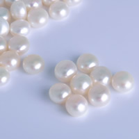Perles nacres sans trou de culture d'eau douce, perle d'eau douce cultivée, bouton, naturel, semi-foré, blanc, 7.5-8mm, Trou:Environ 0.8mm, 10PC/sac, Vendu par sac