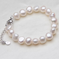 Freshwater Cultured Pearl Bracelet, Freshwater Pearl, brass lobster clasp, with 5cm extender chain, Baroque, natural, different size for choice, white, Sold Per Approx 7.5 Inch Strand