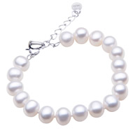 Freshwater Cultured Pearl Bracelet, Freshwater Pearl, brass lobster clasp, with 5cm extender chain, Potato, natural, different size for choice, white, Sold Per Approx 7.5 Inch Strand