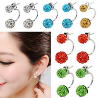 Double Faced Stud Earring, Clay Pave, stainless steel post pin, Round, with rhinestone, more colors for choice, 10mm, 8mm, Sold By Pair