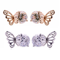 Cubic Zircon (CZ) Stud Earring Brass stainless steel post pin Butterfly plated with cubic zirconia & faceted nickel lead & cadmium free Sold By Pair