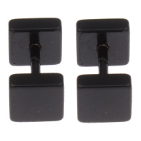 Stainless Steel Ear Piercing Jewelry Square black ionic Sold By Pair