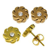 Stainless Steel Stud Earrings Flower plated with rhinestone Sold By Lot