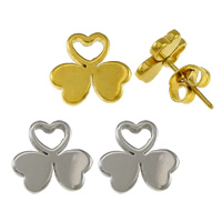 Stainless Steel Stud Earrings Three Leaf Clover plated Sold By Lot