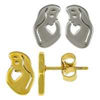 Stainless Steel Stud Earrings, Nun, plated, more colors for choice, 6.50x10.50x11mm, 10Pairs/Lot, Sold By Lot