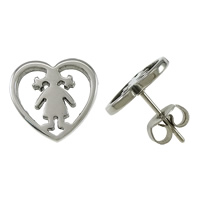 Stainless Steel Stud Earrings, Heart, original color, 11.50x11x11mm, Sold By Pair
