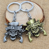 Tibetan Style Key Chain, with iron ring, Skull, plated, more colors for choice, lead & cadmium free, 50x45mm, Hole:Approx 26mm, Length:Approx 3-3.5 Inch, 5Strands/Bag, Sold By Bag