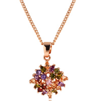 Zinc Alloy smykker halskæde, med 2.36Inch extender kæde, rosa guld farve forgyldt, twist oval kæde & med cubic zirconia & facetteret, nikkel, bly & cadmium fri, 20mm, Solgt Per Ca. 15.74 inch Strand