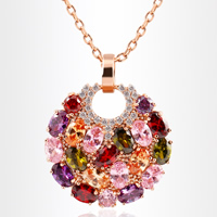 Zinc Alloy smykker halskæde, rosa guld farve forgyldt, twist oval kæde & med cubic zirconia & facetteret, nikkel, bly & cadmium fri, 28mm, Solgt Per Ca. 16.93 inch Strand