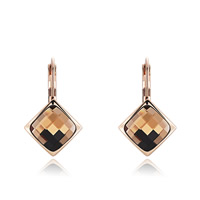 Tibetan Style Lever Back Earring, brass earring lever back clip, Rhombus, real rose gold plated, with Austria rhinestone & faceted, nickel, lead & cadmium free, 18x30mm, Sold By Pair