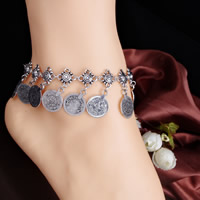 Tibetan Style Anklet, with iron chain, with 9cm extender chain, antique silver color plated, nickel, lead & cadmium free, 190mm, Length:Approx 7 Inch, 3Strands/Bag, Sold By Bag