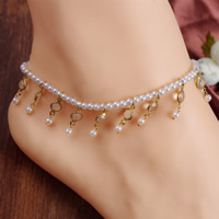 ABS-Kunststoff-Perlen Fußkettchen, mit Kristall, facettierte, weiß, 70mm, Länge:ca. 8 ZollInch, 3SträngeStrang/Tasche, verkauft von Tasche