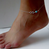 Tibetan Style Anklet, with iron chain & Turquoise, Infinity, silver color plated, twist oval chain, nickel, lead & cadmium free, 180mm, Length:Approx 7 Inch, 3Strands/Bag, Sold By Bag