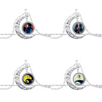 Tid perle smykker halskæde, Zinc Alloy, med jern kæde & Glas, Moon, antik sølv farve forgyldt, valentino kæde & forskellige design til valg, nikkel, bly & cadmium fri, 16mm, Længde Ca. 18 inch, 3Strands/Bag, Solgt af Bag