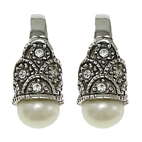 Freshwater Pearl Pendants, Stainless Steel, with Freshwater Pearl, natural, micro pave cubic zirconia & blacken, white, 8x18x7.50mm, Hole:Approx 5x10mm, Sold By PC
