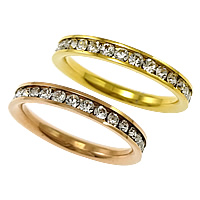 Rhinestone нержавеющей стали палец кольцо, нержавеющая сталь, Другое покрытие, со стразами, Много цветов для выбора, 3mm, размер:8, продается PC