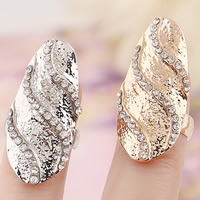 Anillo del dedo del clavo de la aleación de zinc, chapado, con diamantes de imitación, más colores para la opción, libre de níquel, plomo & cadmio, 28x15mm, tamaño:3, Vendido por UD