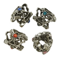 Zinc Alloy European Beads Flower silver color plated without troll & with rhinestone & hollow & blacken mixed colors nickel lead & cadmium free Approx 5mm Sold By Lot