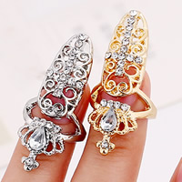 Zink Alloy Nail Finger Ring, med Glas, Crown, plated, fasetterad & med strass, fler färger för val, nickel, bly och kadmium gratis, 55x18mm, Storlek:2, Säljs av PC