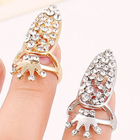 Zink Alloy Nail Finger Ring, Crown, plated, med strass, fler färger för val, nickel, bly och kadmium gratis, 31x15mm, Storlek:2, Säljs av PC