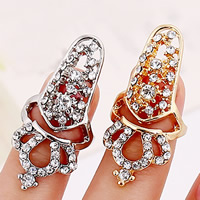 Zink Alloy Nail Finger Ring, Crown, plated, med strass, fler färger för val, nickel, bly och kadmium gratis, 55x18mm, Storlek:2, Säljs av PC