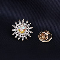 Crystal Brooch, Tibetan Style, Flower, rose gold color plated, with rhinestone, nickel, lead & cadmium free, 17x17mm, 6PCs/Bag, Sold By Bag