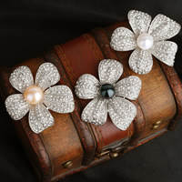 Freshwater Pearl Brooch Zinc Alloy with Freshwater Pearl Flower plated dyed & with Czech rhinestone nickel lead & cadmium free 11-12mm Sold By Bag