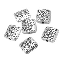 Tibetan Style Jewelry Beads, Square, antique silver color plated, with flower pattern, nickel, lead & cadmium free, 10x10mm, Hole:Approx 1.1mm, 300PCs/Lot, Sold By Lot