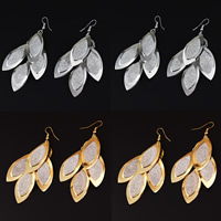 Iron Drop Earring Leaf plated stardust nickel lead & cadmium free 80mm Sold By Bag