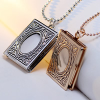 Fashion Locket Necklace, Brass, with 2lnch extender chain, Book, plated, with photo locket & ball chain, more colors for choice, nickel, lead & cadmium free, 28x19mm, Sold Per Approx 17 Inch Strand