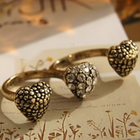 Tibetan Style Double Finger Ring, Heart, antique bronze color plated, with rhinestone, nickel, lead & cadmium free, 40mm, US Ring Size:8, Sold By PC