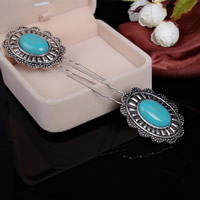 Hair Pins Zinc Alloy with Turquoise & Iron antique silver color plated nickel lead & cadmium free 85mm Sold By Bag