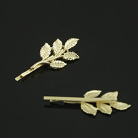 Hair Slide Zinc Alloy with iron clip Leaf gold color plated nickel lead & cadmium free 50mm Sold By Bag