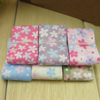 Grosgrain Ribbon, with flower pattern, more colors for choice, 25mm, 50m/Bag, Sold By Bag